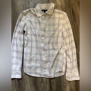 Banana Republic Cream and Gray Plaid Button Down Shirt
